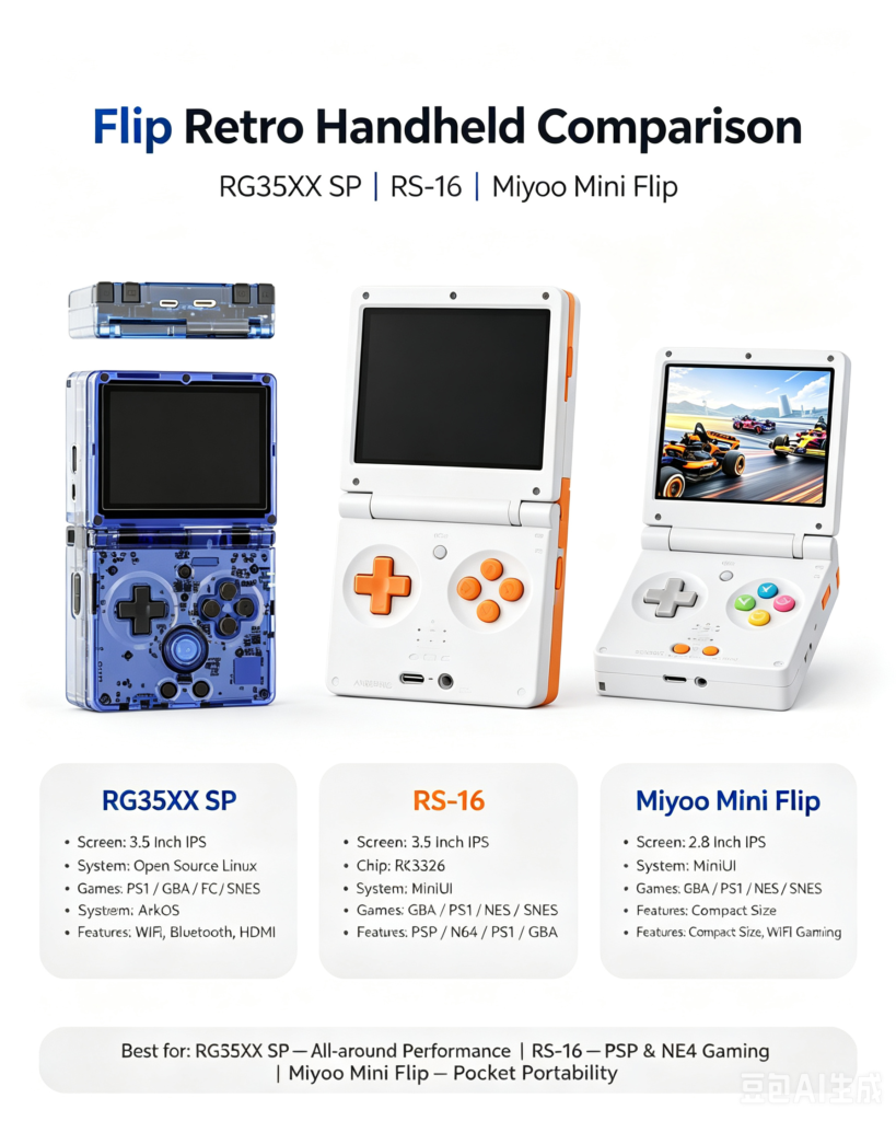 RS-16 vs Miyoo Mini Flip vs RG35XXSP: Which Retro Handheld Console Offers the Best Value in 2026?