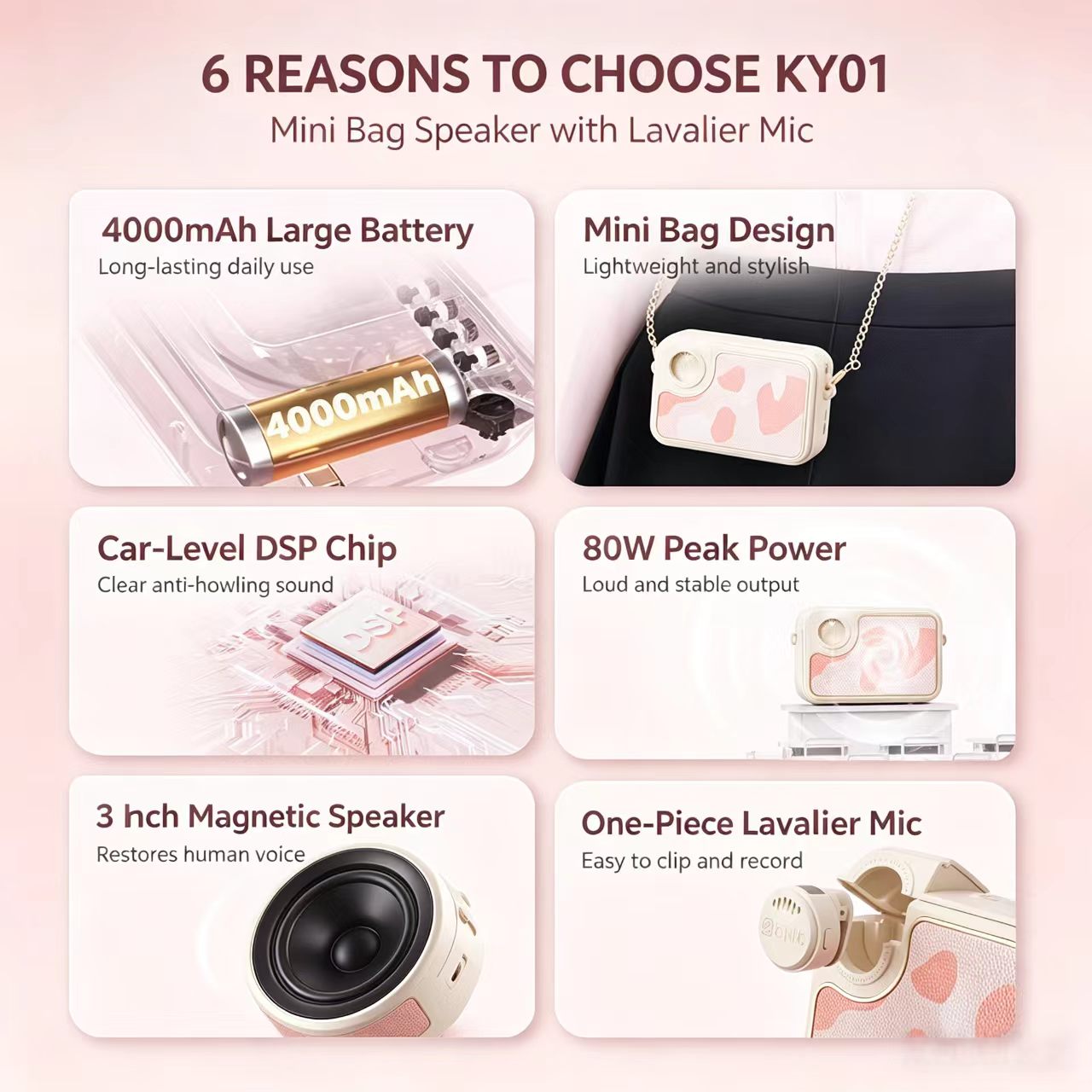 KY01 Mini Bag Speaker with Wireless Microphone - Image 7