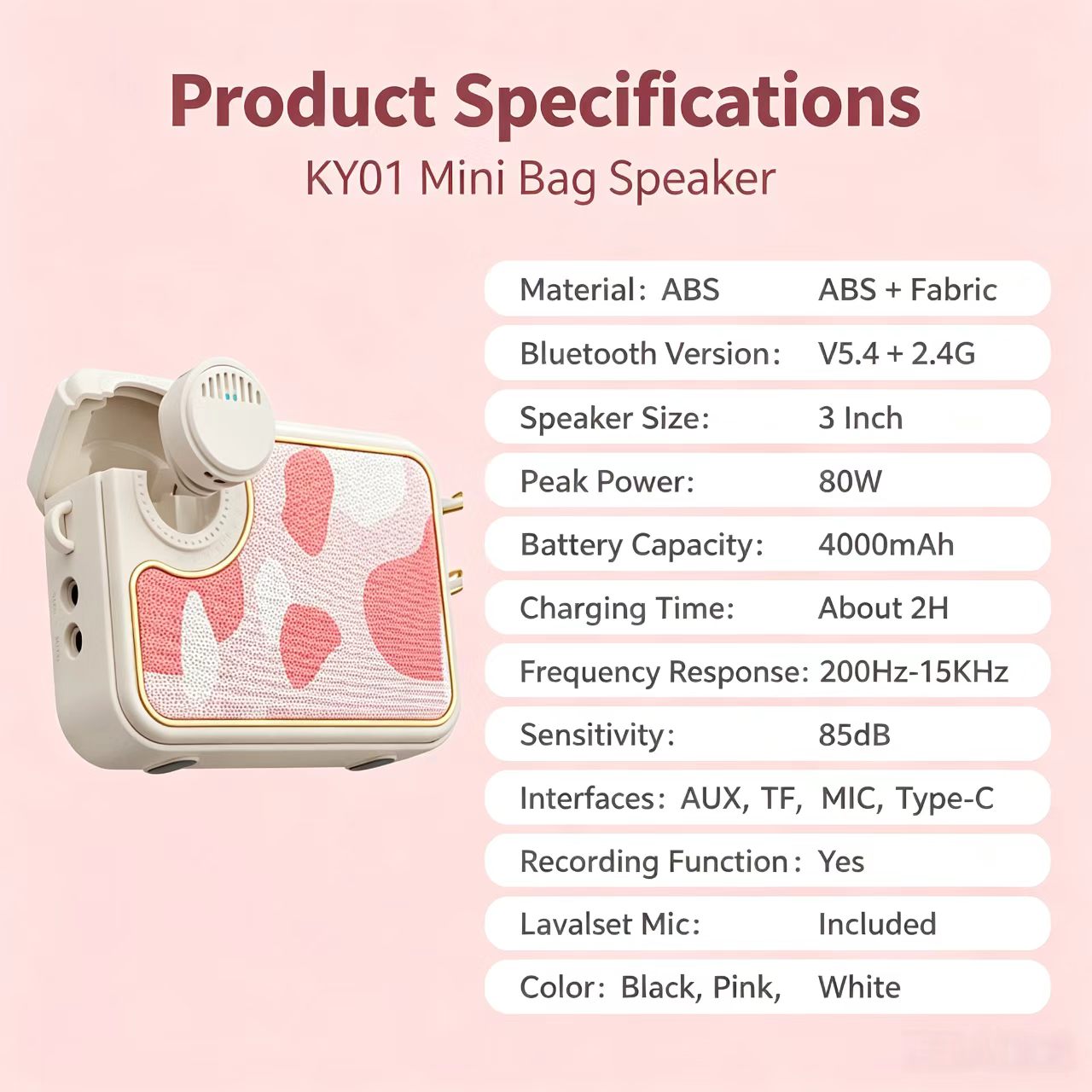 KY01 Mini Bag Speaker with Wireless Microphone - Image 9