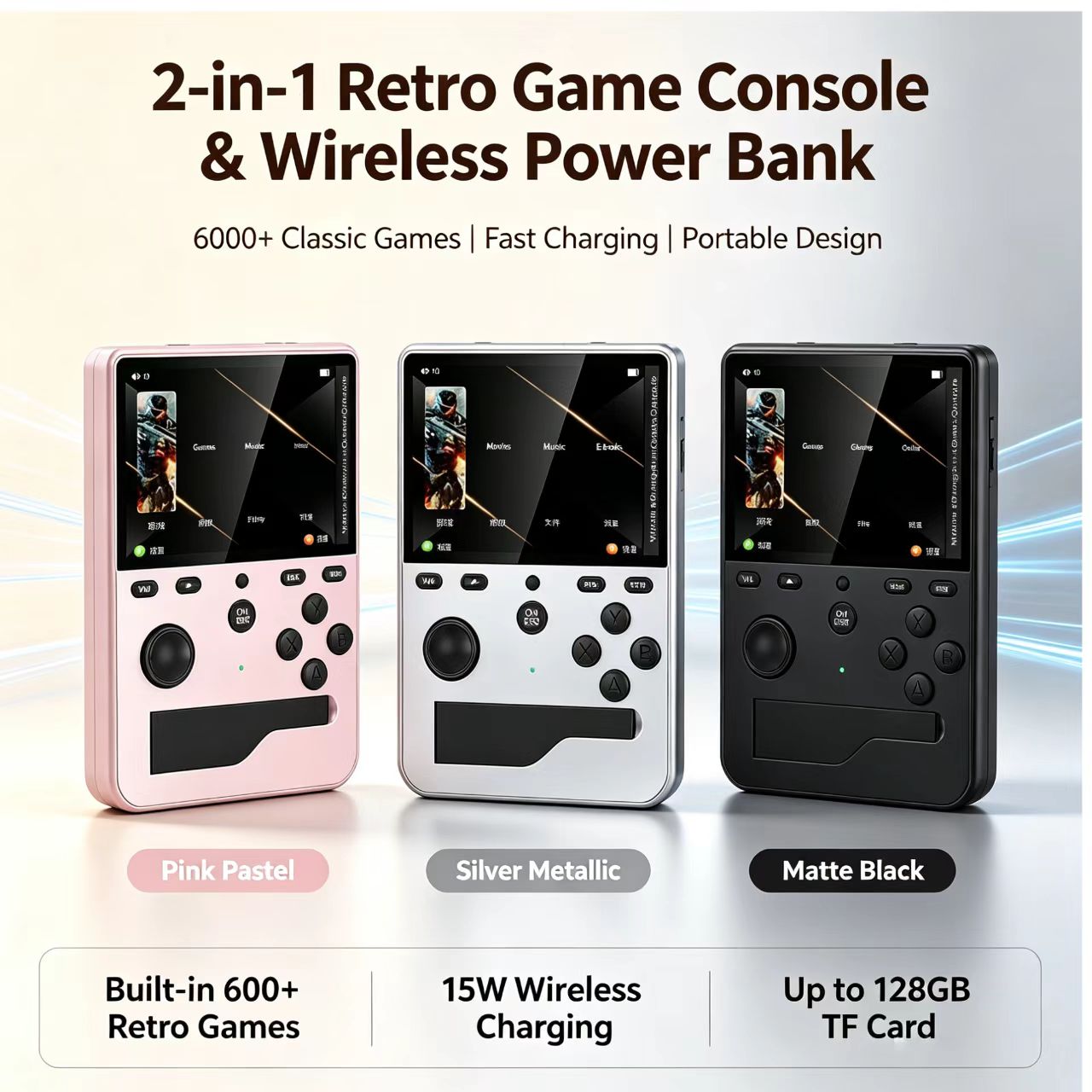 M9 Portable Gaming Power Bank - 5000mAh Wireless Charger & Retro Handheld Game Console